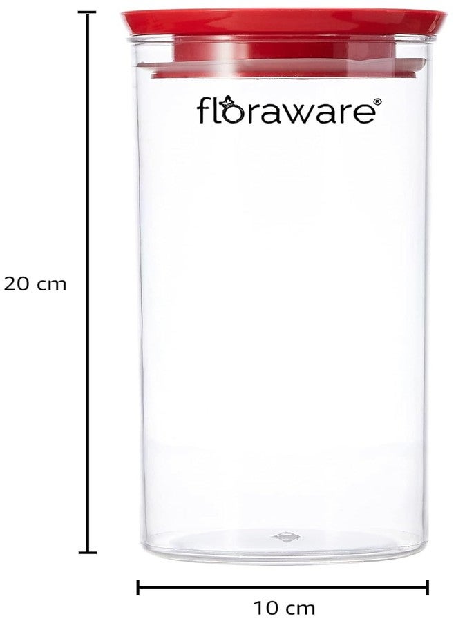Floraware Plastic Air Tight BPA Free Stackable Round Push Multipurpose Containers For Kitchen Organizer 1400ml for Rice Dal Flour Snacks Cereals Pack of 2 (Red) - Image 5